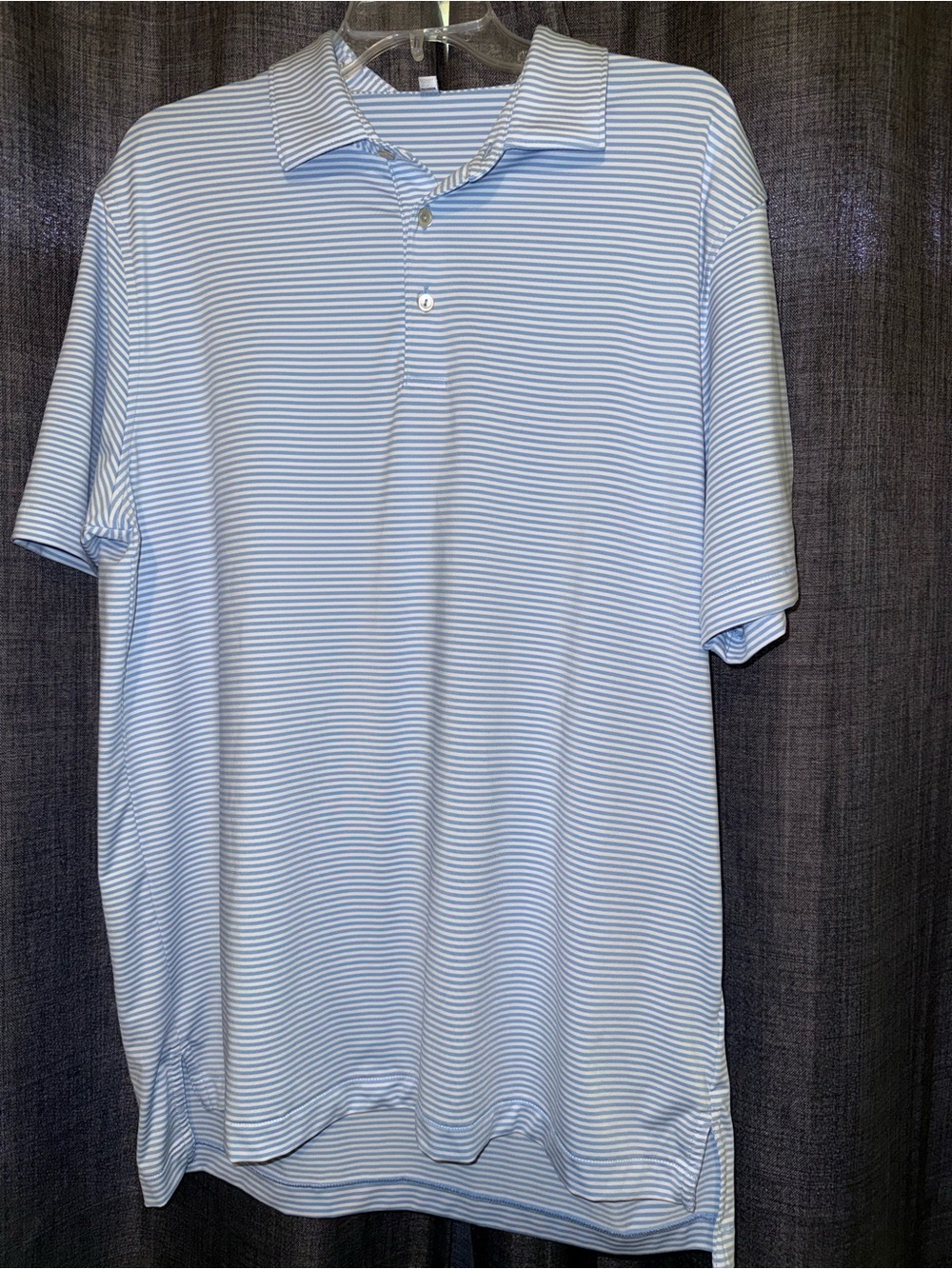 Peter Millar Golf Polo Shirt Men's LG Blue White Stripe Summer Comfort Logo - Picture 2 of 8